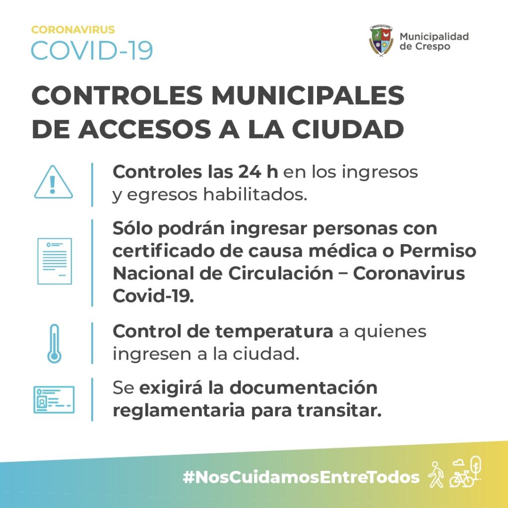 Será desde las 12:00 de este lunes 6 de julio. Ahora los accesos habilitados son: Presidente Raúl Ricardo Alfonsín, Illia y tramo vial que une Crespo-Racedo.