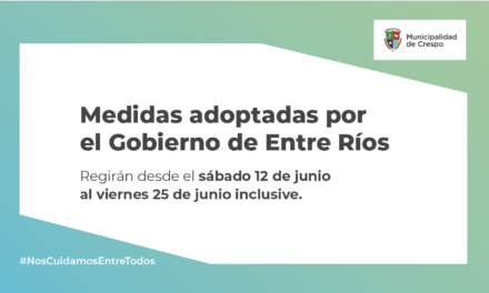 CORONAVIRUS: EL GOBIERNO DE ENTRE RÍOS DISPUSO LA CONTINUIDAD DE LAS SIGUIENTES MEDIDAS FOCALIZADAS DE CUIDADO