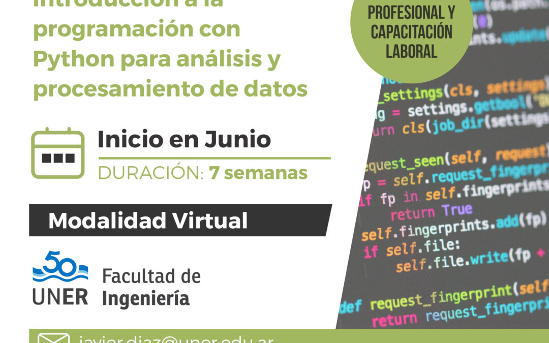 INSCRIPCIONES ABIERTAS PARA APRENDER PROGRAMACIÓN CON PYTHON PARA ANÁLISIS Y PROCESAMIENTO DE DATOS